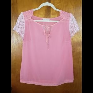 Altar'd State Pink Blouse with Crochet Sleeves